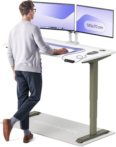 Desktronic HomePro Zit-sta Bureau Elektrisch In Hoogte Verstelbaar, 140x70 cm Groente/Wit, Stille Dubbele Motor, Hoogte 62-126cm