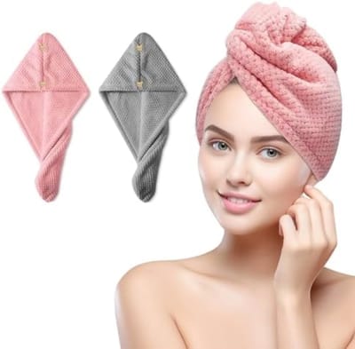 PromoHome Microvezel Haartulband Set van 2 - Super Absorberende en Sneldrogende Hoofdhanddoek voor Vrouwen met Dubbele Knoop - Roze