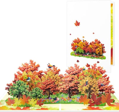 3D Pop-up Wenskaart Herfst Esdoornbos – Papieren Bloemenboeket met Envelop