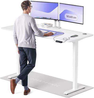 Desktronic HomePro Zit-sta Bureau Elektrisch In Hoogte Verstelbaar, 180x80cm Wit/Wit, Stille Dubbele Motor, Hoogte 62-126cm