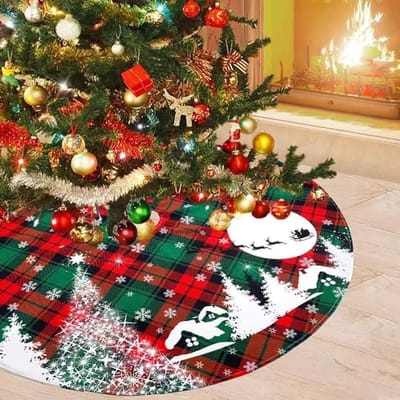 SilverandCoco - 90cm Kerstboomkleed Rok Mat | Boomkleed Kerst Stof | Kleed voor Onder Kerstboom Decoratie | Groen Rood Velvet Onderkleed Suède | Groene Rode Kerstdecoratie Vloer - Merry Christmas