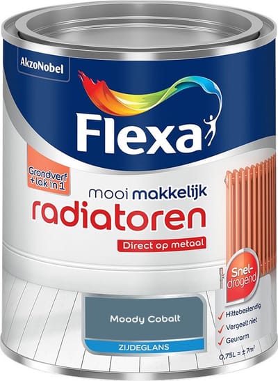 Flexa - Mooi Makkelijk Radiatoren Zijdeglans - Moody Cobalt - Mengverf - 750 Ml