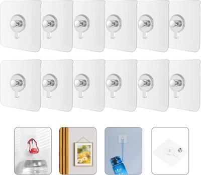 flintronic Ophanghaken voor fotolijsten, zonder boren, zelfklevende plakhaken met een sterke belastbaarheid voor woonkamer, slaapkamer, badkamer, haken voor glas, lijsten, spiegels, 12 stuks