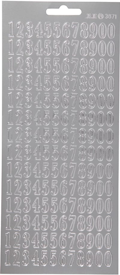 Stickers, cijfers, vel 10x23 cm, zilver, 1 vel