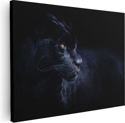 Artaza Canvas Schilderij Zwarte Panter - 80x60 cm - Wanddecoratie Dieren - Muurdecoratie Dierenkop - Schilderijen Op Canvas