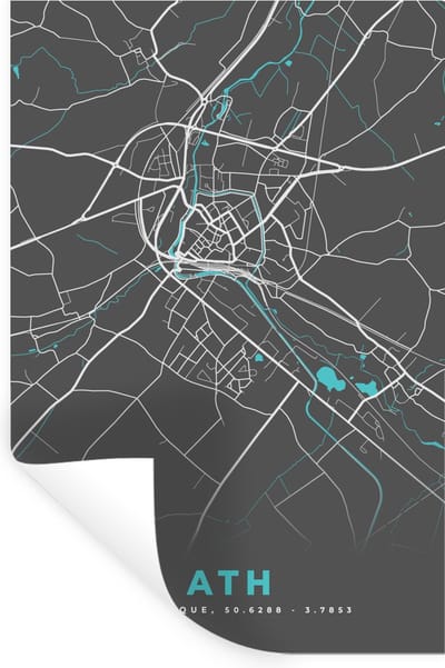 Muurstickers - Sticker Folie - Stadskaart – Grijs - Kaart – Ath – België – Plattegrond - 20x30 cm - Plakfolie - Muurstickers Kinderkamer - Zelfklevend Behang - Zelfklevend behangpapier - Stickerfolie