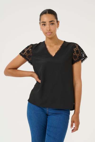 Blouse met korte mouwen Regular fit Black