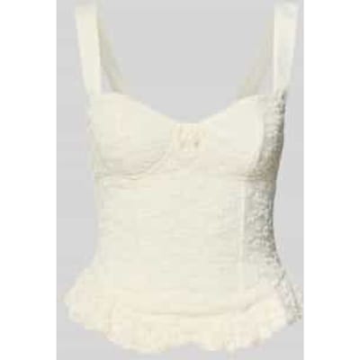 slim fit top met all-over kant