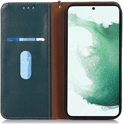 KHAZNEH Hoesje RFID Book Case Leer Groen Geschikt voor Samsung Galaxy A35