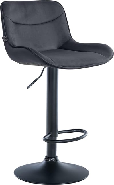 CLP Vonore Barkruk - Met rugleuning - Met voetensteun - Verstelbaar - Metalen frame - Velvet - Fluweel - zwart/zwart