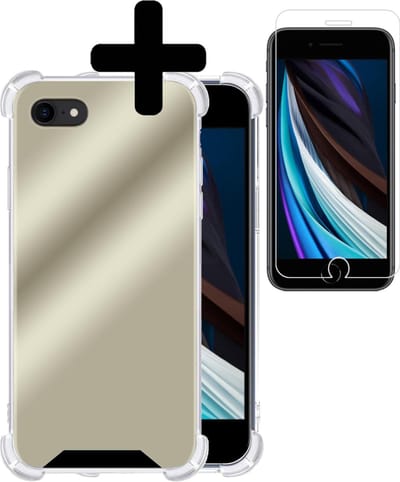 Hoesje - Met Screenprotector - Geschikt voor Apple iPhone 7 - Sterk & Shockproof - Siliconen Case - Back Cover - Telefoon Hoes - Shock Proof - Telefoonhoesjes - Goud