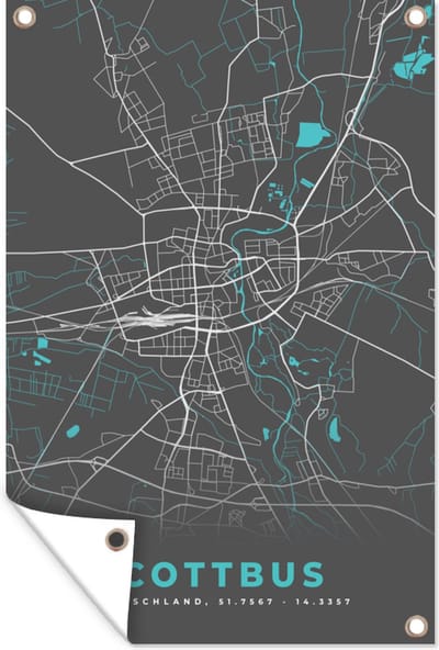Muurdecoratie Duitsland – Blauw – Cottbus – Stadskaart – Kaart – Plattegrond - 120x180 cm - Tuinposter - Tuindoek