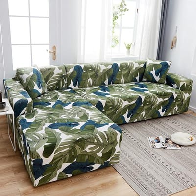 Bloemen Bankhoes L-vormige Bankhoezen Voor Woonkamer Bankbeschermer Stofdicht Elastische Stretch Hoezen Voor Hoekbankhoes 2-Seat 145-185cm 1PC