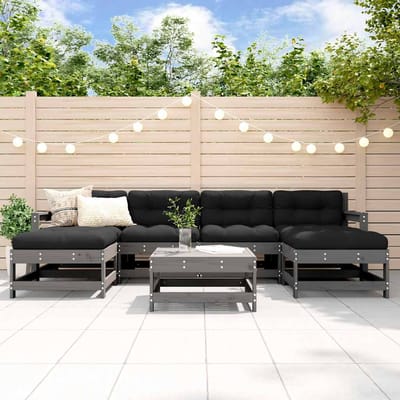 vidaXL - 7-delige - Loungeset - met - kussens - massief - hout - grijs