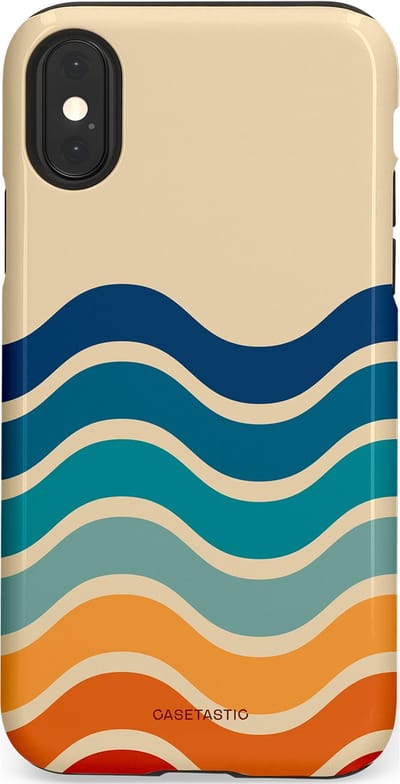 Casetastic hoesje geschikt voor Apple iPhone X / Apple iPhone XS - Dubbellaagse bescherming - Nostalgische golven - Fashion Case - Zand Petrol Rood Oranje