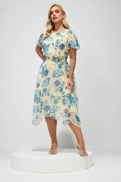Yours London Gele Jurk Met Bloemenprint En Ruchezoom Size 42