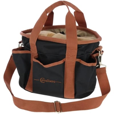 Covalliero Poetskoffer Paard - 28 x 20 x 22 cm - Paardenverzorging - Paardentas met 6 Buitenvakken, Afneembare Schouderriem en Ritssluiting - Zwart
