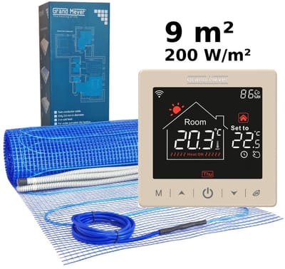 Elektrische vloerverwarmingsset 9 m², 200 W/m² + SN-15 Wi-Fi programmeerbare thermostaat