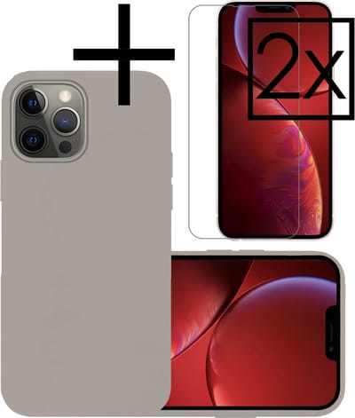Hoesje - Met 2x Screenprotector - Geschikt voor Apple iPhone 13 Pro Max - Sterk & Shockproof - Back Cover - Siliconen Case - Telefoon Hoes - Grijs