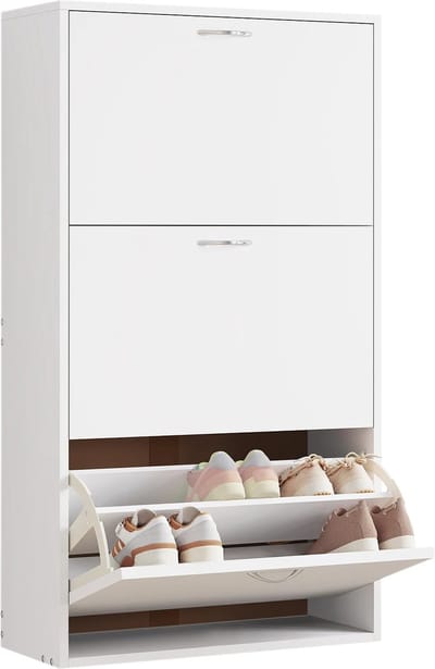 SureDeal® - Schoenenkast - Wit - 58x23x104 cm - Dressoir - Kast - Schoenenrek - Halmeubel - Keukenkast
