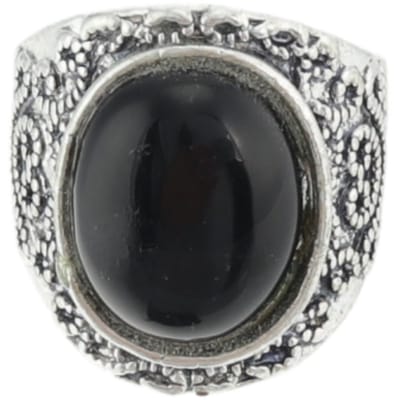 Behave - Ring - Vintage Antiek Zilverkleurige Ring met Zwarte Steen – Bohemian & Klassiek 16mm