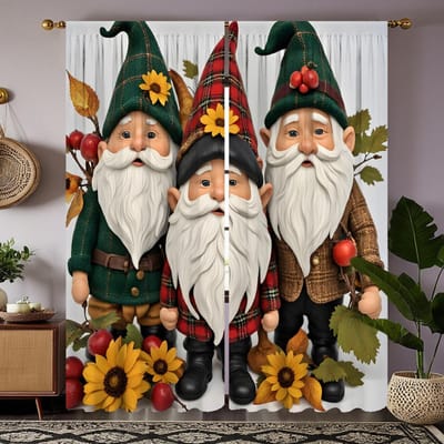 Pack de 2 pièces HD Trois Pères Noël Fête des Moissons Tournesol rideau décoratif Cravate blanche rideau imprimé numériquement Décoration de maison sty W52H63inchW132H160cm black