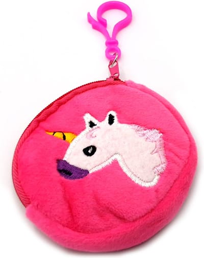 Fluwelen unicorn portemonnee tasje met rits fucsia roze 10 cm