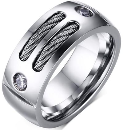Jonline Schitterende Unisex Brede Ring 9 mm – RVS Zilver Plated – 2 Zirkonia – maat 60 = 20.00 mm.