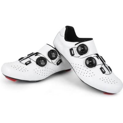 BOODUN 1 Paar Kunstleer Wegwielrenschoenen Outdoor Ademende Fiets Lock Schoenen Wit 44