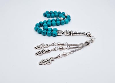Handgemaakte tesbih "tasbih" natuursteen "Howliet groen" - Aantal kralen 33 - Diameter kralen 8 MM - met metaal tassel "model A7" - Een mooi cadeau-idee