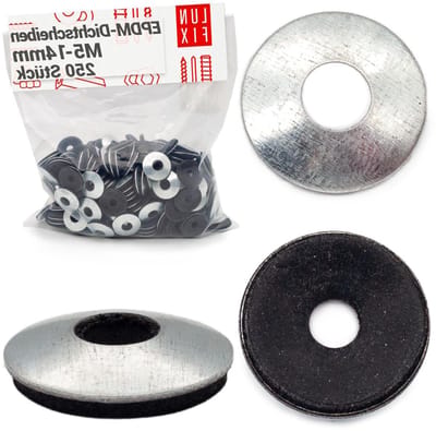 EPDM sluitringen - Afdichtringen neopreen - Lekkages voorkomen - Verzinkt staal met EPDM - M5 x 14 mm - 250 stuks