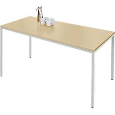 Schäfer Shop Pure Stalen buis tafel, rechthoekig, vierkante buis voet, B 1400 x D 800 x H 720 mm, ahorn/wit aluminium