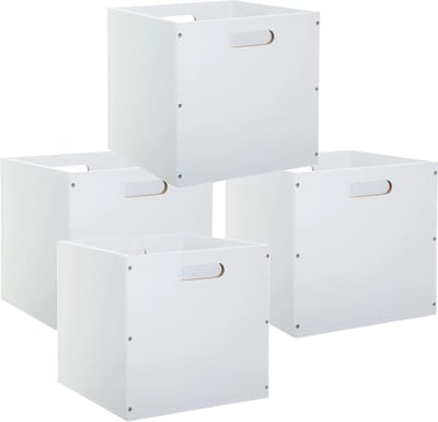 5Five Opbergmand/kastmandje - Set van 4x stuks - Wit - 31 x 31 x 31 cm - 29 liter - Vakkenkast manden - Hout - Opvouwbaar