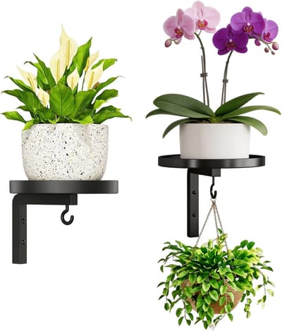 Plantenstandaard 2 stuks, hangende bloemenstandaard & meerlaags plantenrek van metaal, hoog bloemenrek voor kamerplanten & decoratie, binnen buiten voor balkon, woonkamer, terras, kantoor