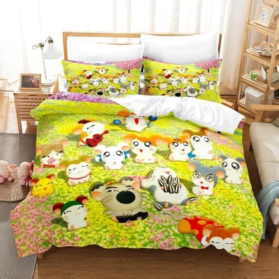Nieuwe Hamtaro Beddengoed Set Eenpersoons Twin Volledig Queen King Size Bed Set Volwassene Kind Slaapkamer Dekbedovertrek Sets 3D Print Anime Hoeslaken set AU Single 140x210cm
