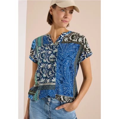 Blouse met korte mouwen en patchworkprint