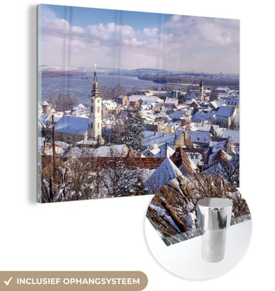 ® Glasschilderij 160x120 cm - Schilderij acrylglas - Winterlandschap in de Servische miljoenenstad Belgrado - Foto op glas - Muurdecoratie woonkamer - Wanddecoratie slaapkamer - Schilderijen