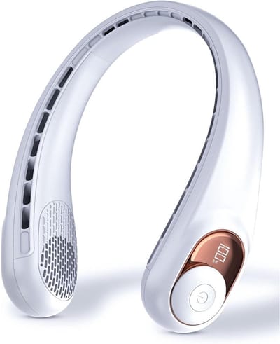 GELLDG Nekventilator - Koelventilator - Voorzien van led-display - Ondersteunt opladen via USB-C - Ingebouwde accu van 4000 mAh - Instelbaar in 3 snelheden en geruisloze werking - Geschikt voor thuis, op reis en tijdens het sporten - Ivoorwit