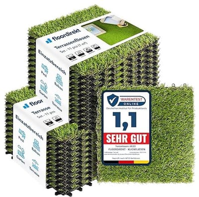 Floordirekt Lawn Click Tiles, 30 x 30 cm, 2 m² = 22 Patio Tiles, Balcony Tiles - Floor Covering for Balcony and Patio, Weatherproof, with Drainage Function, Grass