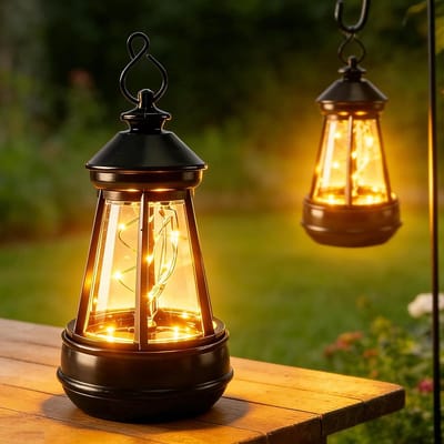 Hanglampen op Zonne-energie - Zwart - 2 Stuks - LED Lantaarns met Automatische Lichtsensor - Voor Buiten, Tuin en Terras