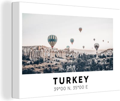 Canvas Schilderij Turkije - Cappadocië - Luchtballon - Bergen - 30x20 cm - Wanddecoratie