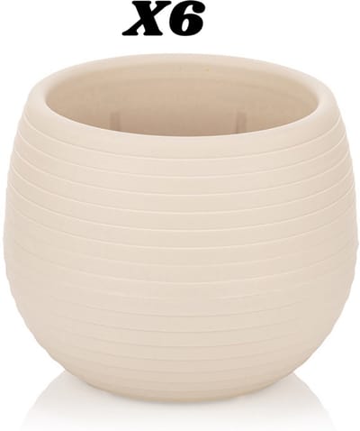6st ronde cactus bloempotten crème 13cm met drainage UV-bestendige stekpotjes