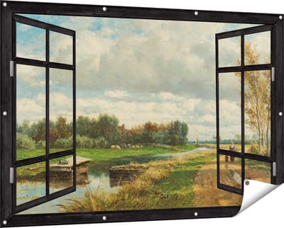 Gards Tuinposter Doorkijk Landschap in de Omgeving van Den Haag - Willem Roelofs - 150x100 cm - Tuindoek - Tuindecoratie - Wanddecoratie buiten - Tuinschilderij