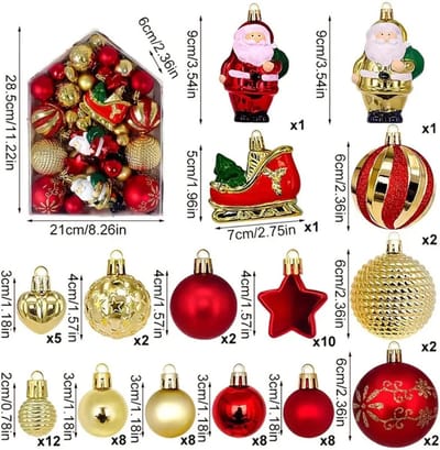 Livano Kerstballen - Kerstversiering - Plastic - Kerstballenset - 72 stuks - Goud/Rood