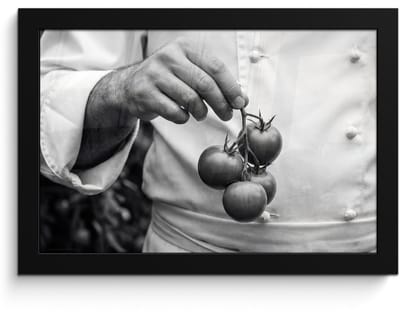 Poster in lijst - Fotolijst 30x20 cm - Posters - Tomaten - Chef - Zwart - Wit - Posterlijst zwart - Decoratie - Wanddecoratie woonkamer - Muurdecoratie slaapkamer