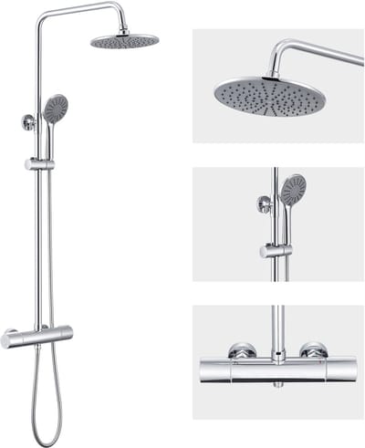 Auralum Max Regendouche - Doucheset - Inclusief thermostaatkraan Douchekraan - 15 cm Hartafstand - 9 inch Douchekop - 3 Standen Douchekop - Waterbesparend - Chroom
