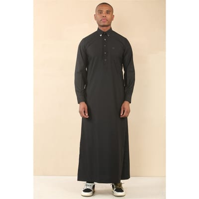 Zwarte Thobe voor heren, Arabische kleding uit Saoedi-Arabië, islamitische kleding, Jubba-gewaad