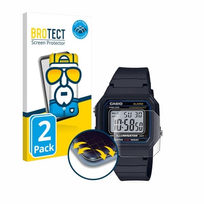 BROTECT - Screenprotector voor Casio Unisex W-800H-1BVES - Folie Beschermfolie transparant volledig dekking - 2 Stuks