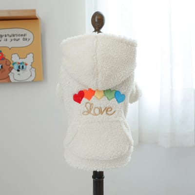 Huisdier Liefde Lamswol Fleece Jas Kleding Hond Hoodie Jas Kat Kleding Regenboog Liefde Pluche Jas Hondenkleding voor Kleine Honden Pup XS