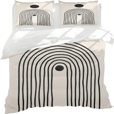 Mid Century Modern Dekbedovertrek Set King Abstract Geometrisch Balans Vormen Regenboog Zon Cirkels Boho Dekbedovertrek Beddengoed Sets US Queen(228*228cm)3pcs